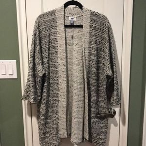 Black and “greige” open front long cardigan